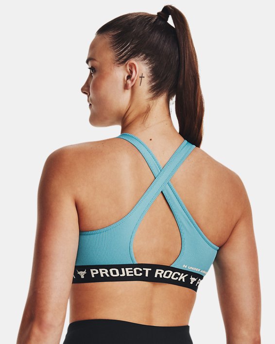 Women's Project Rock Crossback Training Ground Sports Bra in Blue image number 5